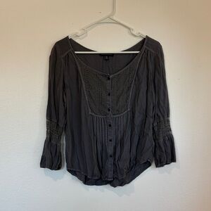 American Eagle Women's Gray Lace Detail Top